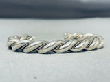 Thick Hand Woven Chain Link Sterling Silver Native American Navajo Bracelet-Nativo Arts