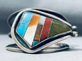 One Of The Most Unique Vintage Native American Navajo Inlay Turquoise Sterling Silver Bracelet