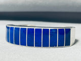 5.5 Inch Wrist Vintage Native American Zuni Lapis Inlay Sterling Silver Bracelet-Nativo Arts