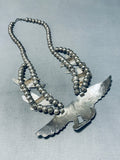 Nezzie Vintage Native American Navajo Eagle Turquoise Inlay Sterling Silver Necklace-Nativo Arts