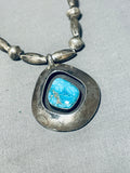 Rare Vintage Native American Navajo Sleeping Beauty Turquoise Silver Shadowbox Necklace-Nativo Arts