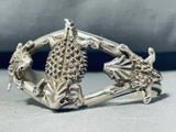 Sensational Native American Navajo Handcarved Sterling Silver 3 Toads Bracelet-Nativo Arts