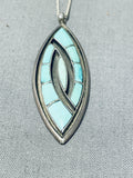 Breathtaking Vintage Native American Zuni Blue Gem Inlay Sterling Silver Necklace-Nativo Arts
