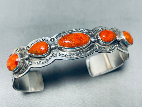 Superior Spencer Family Vintage Native American Navajo Coral Sterling Silver Bracelet-Nativo Arts