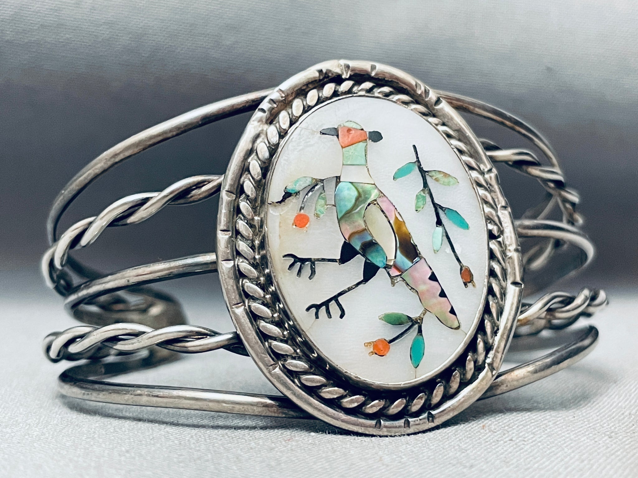 One Of The Best Inlay Vintage Native American Zuni Bird Sterling
