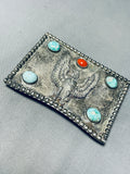 Heavy Eagle 79 Grams Vintage Native American Navajo Turquoise Sterling Silver Buckle-Nativo Arts