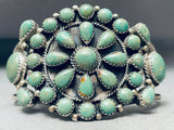 Superior Vintage Native American Navajo Green Turquoise Sterling Silver Cluster Bracelet-Nativo Arts