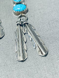 Striking Vintage Native American Navajo Blue Gem Turquoise Sterling Silver Earrings-Nativo Arts