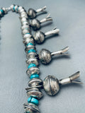 457 Gram San Felipe Navajo Turquoise Sterling Silver Squash Blossom Necklace-Nativo Arts