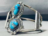 Signed Vintage Native American Navajo Morenci Turquoise Sterling Silver Bracelet-Nativo Arts