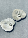 Marvelous Vintage Native American Navajo Signed Purple Spiny Heart Sterling Silver Earrings-Nativo Arts
