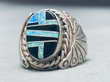 One Of The Most Intricate Vintage Native American Navajo Opal Sterling Silver Inlay Ring-Nativo Arts