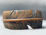 Important Vintage Ben Begaye Copper Hand Carved Feather Copper Bracelet-Nativo Arts