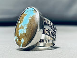 One Of The Best Native American Navajo #8 Turquoise Sterling Silver Intricate Ring-Nativo Arts