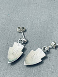 Extremely Detailed Vintage Native American Navajo Gaspeite Opal Sterling Silver Earrings-Nativo Arts
