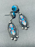 One Of Most Beautiful Vintage Native American Navajo Turquoise Inlay Sterling Silver Earrings-Nativo Arts