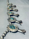 200 Grams Vintage Native American Navajo Turquoise Sterling Silver Squash Blossom Necklace-Nativo Arts