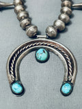 Early Vintage Navao Sterling Silver Turquoise Squash Blossom Necklace-Nativo Arts