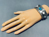 Captivating Vintage Signed Native American Navajo Kingman Turquoise Sterling Silver Bracelet-Nativo Arts