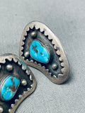 Stunning Vintage Native American Navajo Bisbee Turquoise Sterling Silver Screwback Earrings-Nativo Arts