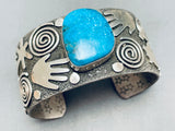 Al Sanchez Vintage Native American Navajo Turquoiuse Sterling Silver Petroglyph Bracelet-Nativo Arts