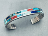 6.5 Inch Wrist Vintage Native American Zuni Turquoise Inlay Sterling Silver Bracelet-Nativo Arts
