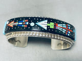 6.5 Inch Wrist Native American Navajo Intricate Inlay Turquoise Sterling Silver Bracelet-Nativo Arts