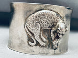 Cheetah!! Huge Vintage Southwest Sterling Silver Bracelet Cuff-Nativo Arts