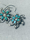 Exquisite Vintage Native American Zuni Cerrillos Turquoise Cluster Sterling Silver Earrings-Nativo Arts