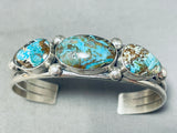 Gasp! Vintage Native American Navajo 3 Smokey Bisbee Turquoise Sterling Silver Bracelet-Nativo Arts