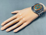 Vintage Native American Navajo Swirl Turquoise Sterling Silver Bracelet