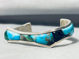 Thick And Incredible Vintage Native American Navajo Spiderweb Turquoise Sterling Silver Bracelet-Nativo Arts
