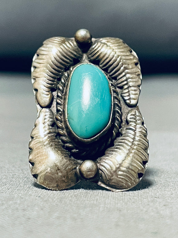 Quad Leaf Vintage Native American Navajo Turquoise Sterling Silver Towering Ring-Nativo Arts