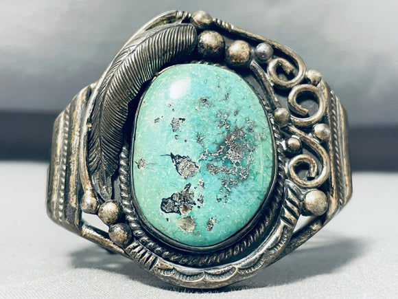 Ed Kee Remarkable Vintage Native American Navajo Royston Turquoise Sterling Silver Bracelet-Nativo Arts