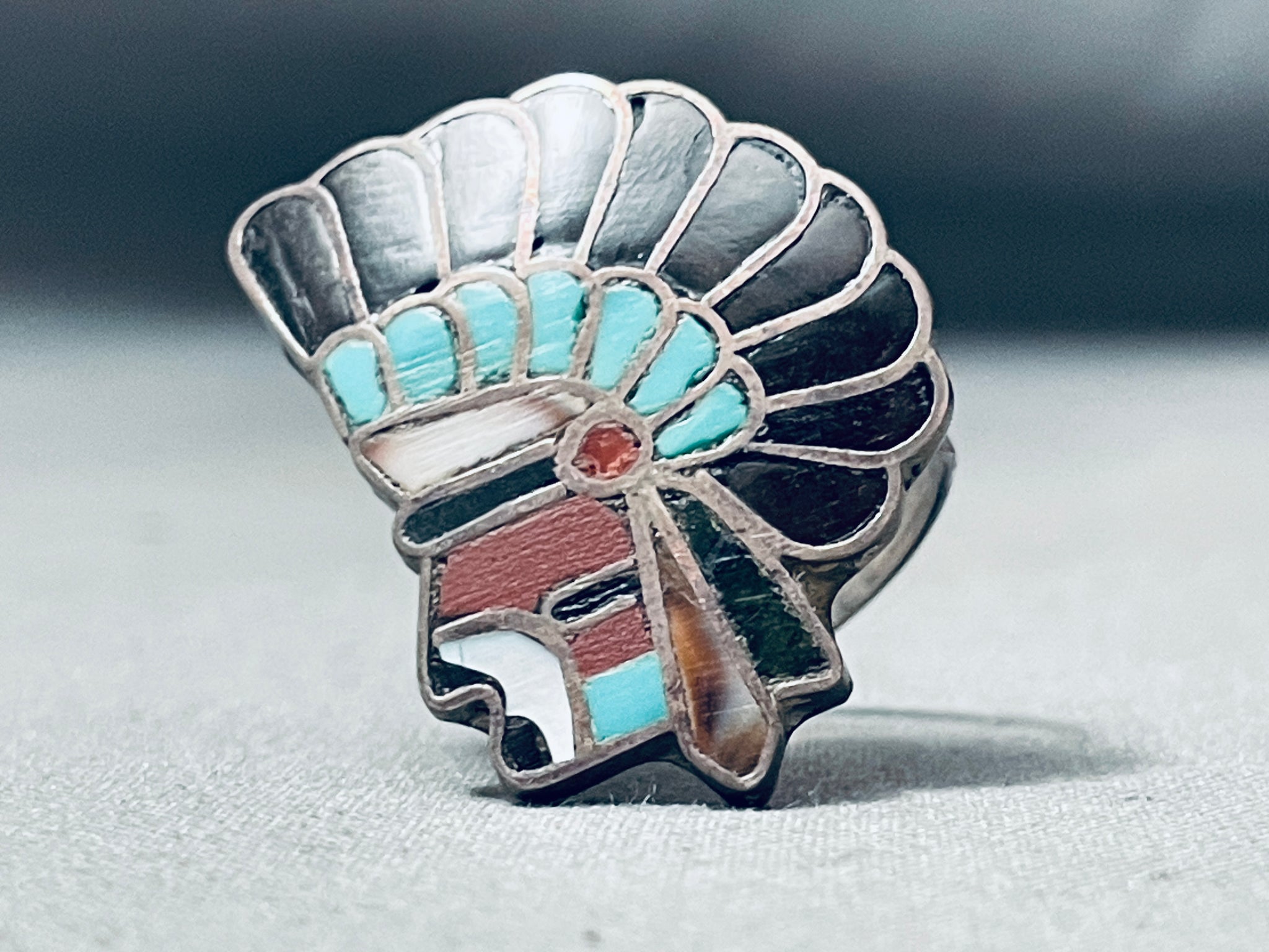 One Of The Best Vintage Native American Zuni Chief Turquoise Inlay