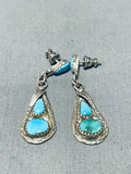 Tremendous Vintage Native American Zuni Blue Gem Turquoise Sterling Silver Signed Earrings-Nativo Arts