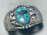 Superior Vintage Native American Navajo Pilot Mountain Turquoise Sterling Silver Bracelet-Nativo Arts