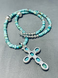 Iconic Native American Navajo Blue Green Turquoise Sterling Silver Cross Necklace-Nativo Arts