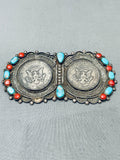 Huge 4 Inch Long 80 Grams Vintage Native American Navajo Turquoise Sterling Silver Pin-Nativo Arts