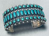 Early Wide Triple Row Vintage Native American Navajo Turquoise Sterling Silver Bracelet Old-Nativo Arts