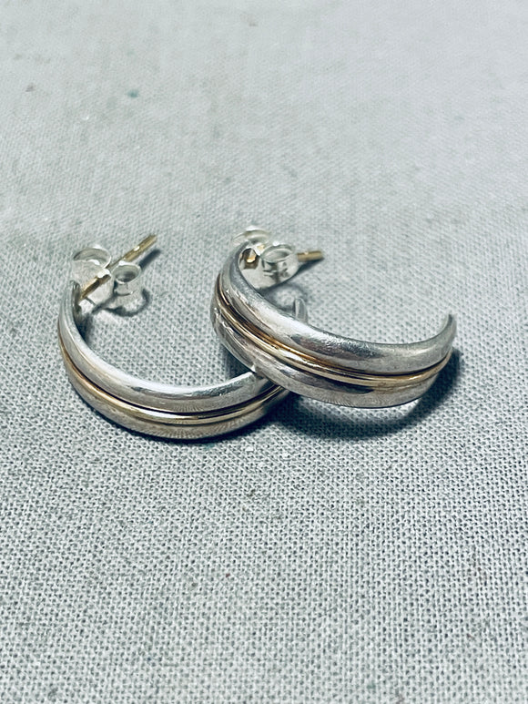 Imressive Native American Navajo Sterling Silver & 14k Gold Two-tone Earrings-Nativo Arts