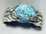 Fantastic!! Vintage Native American Navajo Turquoise Bird Inlay Sterling Silver Bracelet Old-Nativo Arts