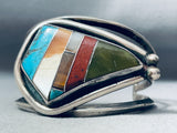 One Of The Most Unique Vintage Native American Navajo Inlay Turquoise Sterling Silver Bracelet