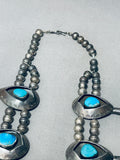 178 Grams Vintage Native American Navajo Turquoise Sterling Silver Squash Blossom Necklace-Nativo Arts