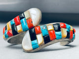 6 Inch Wrist Vintage Navajo Turquoise Inlay Sterling Silver Bracelet-Nativo Arts