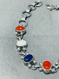Attractive Native American Navajo Lapis + Multi-stone Sterling Silver Link Bracelet-Nativo Arts