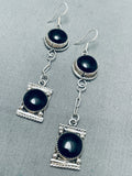 Noteworthy Vintage Native American Navajo Black Onyx Sterling Silver Pendant Earrings-Nativo Arts