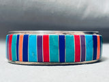 Magnificent Vintage Native American Navajo Inlay Sterling Silver Bracelet-Nativo Arts