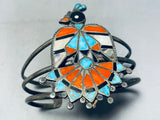 Very Old 1930's/40's Vintage Native American Zuni Turquoise Inlay Bird Sterling Silver Bracelet-Nativo Arts