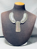 One Of The Biggest Best Vintage Native American Navajo Heavy Feather Sterling Silver Necklace-Nativo Arts
